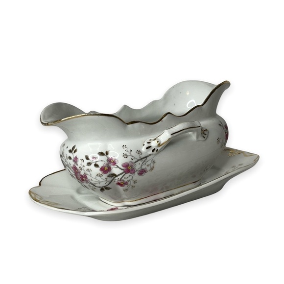 Carlsbad AK China Gravy Boat with‎ Under plate Floral Gold Trim - Picture 3 of 17